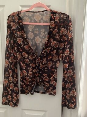 gorgeous floral sheer mesh like blouse top